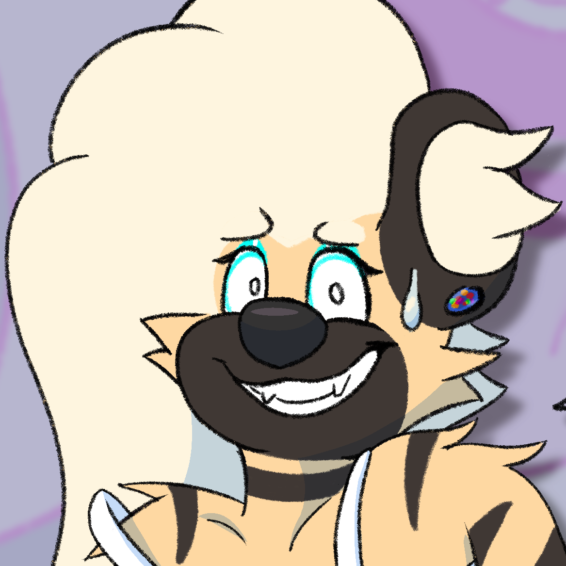 Digital art of my hyena fursona Blake smiling and looking nervous, wearing a white camisole