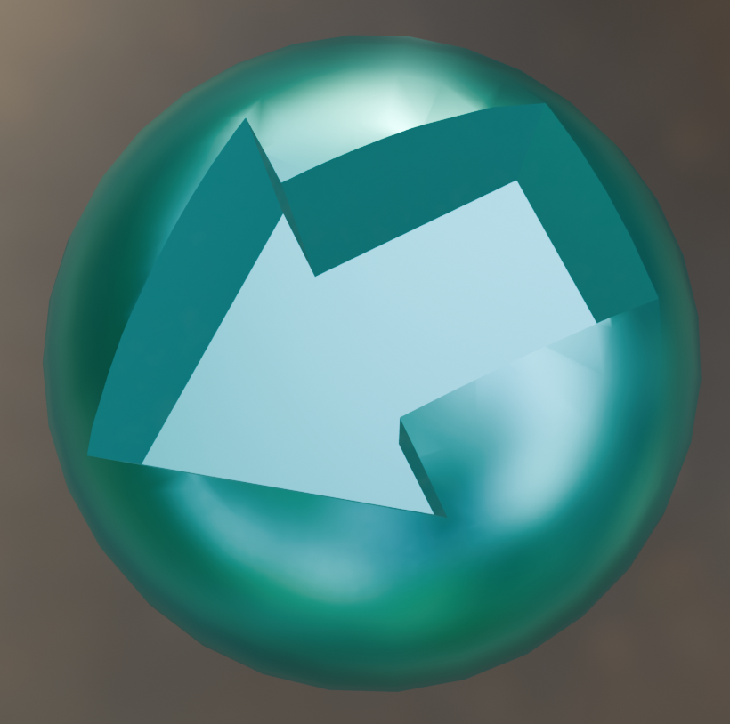 blender screenshot of a teal sphere with an arrow-shaped indentation in it. the sphere has smooth shading