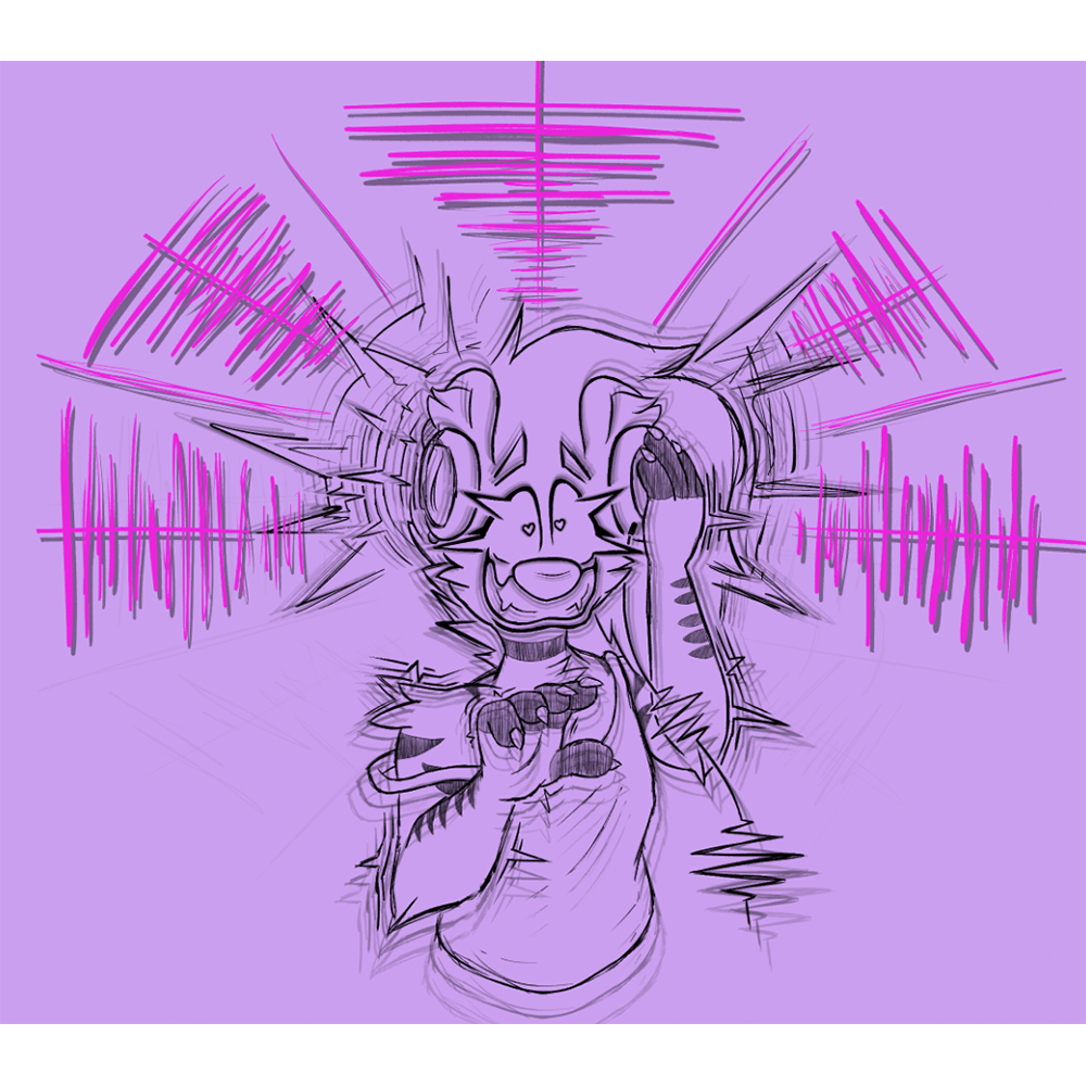 A work in progress of the original artwork, showing only the lines and some of the pink waveform shapes, which were originally the only ones I had planned
